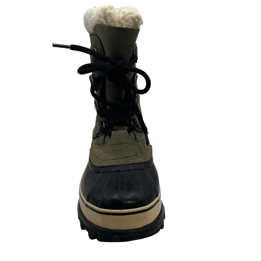 Sorel‎ Caribou Waterproof Winter Boots Women's Size 6 Tan Green Fur Lined